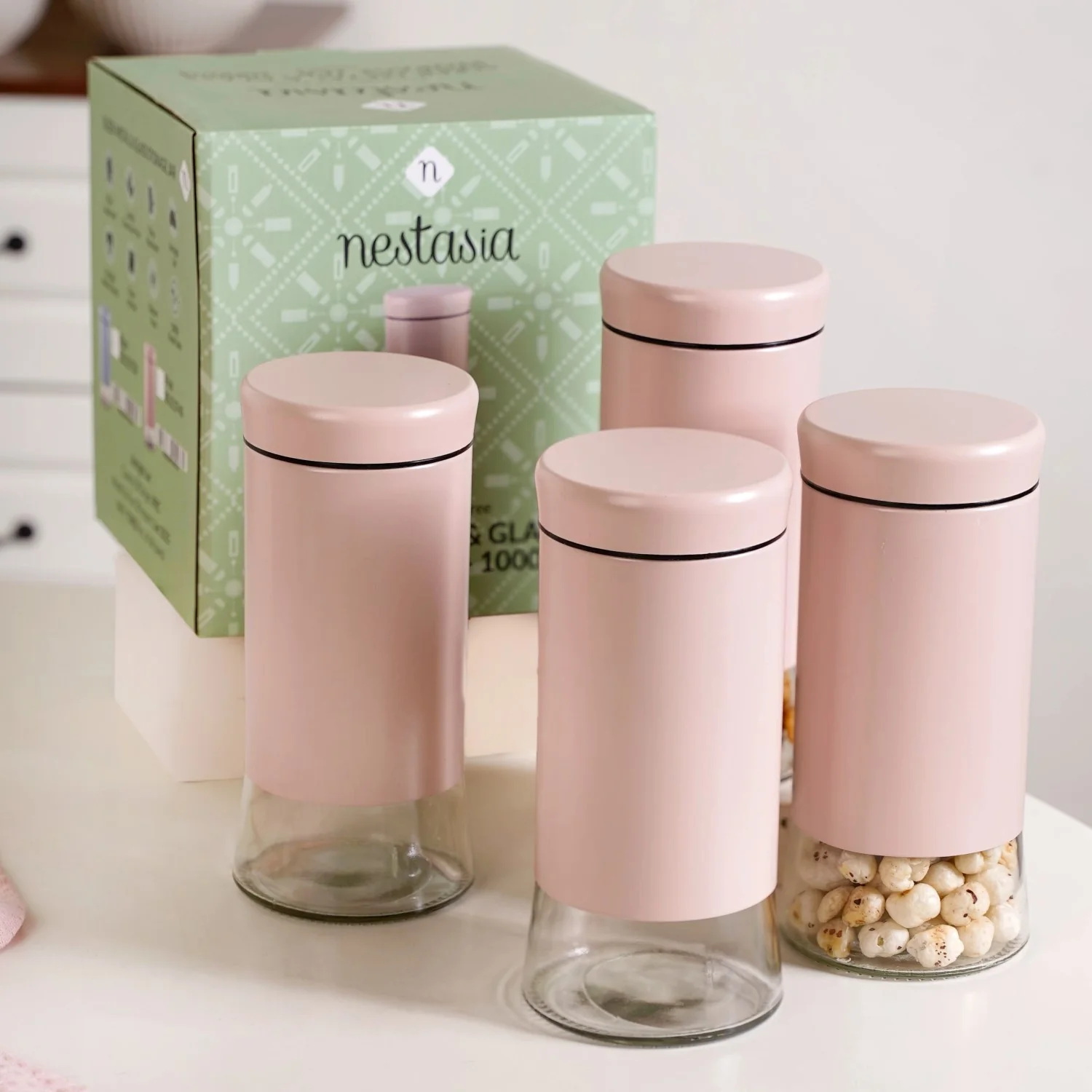 Winnie Pink Metal And Glass Container Set Of 4 1000ml - Image 11