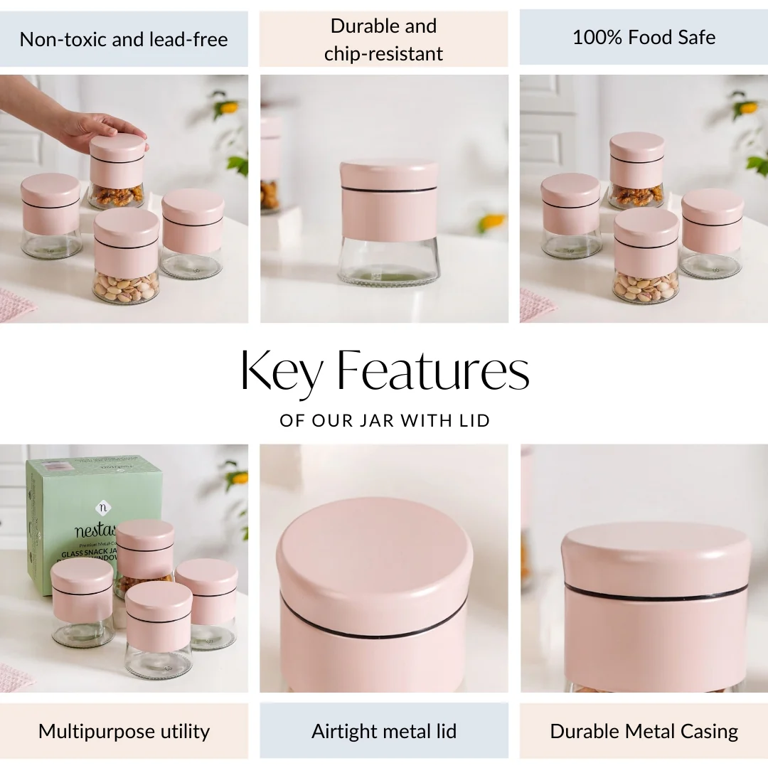 Winnie Set Of 4 Glass Storage Jar With Metal Cover 600ml - Image 5