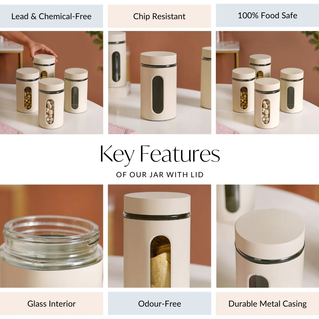 Winnie Set Of 4 Metal Cover Glass Canister With Window 1000ml - Image 4