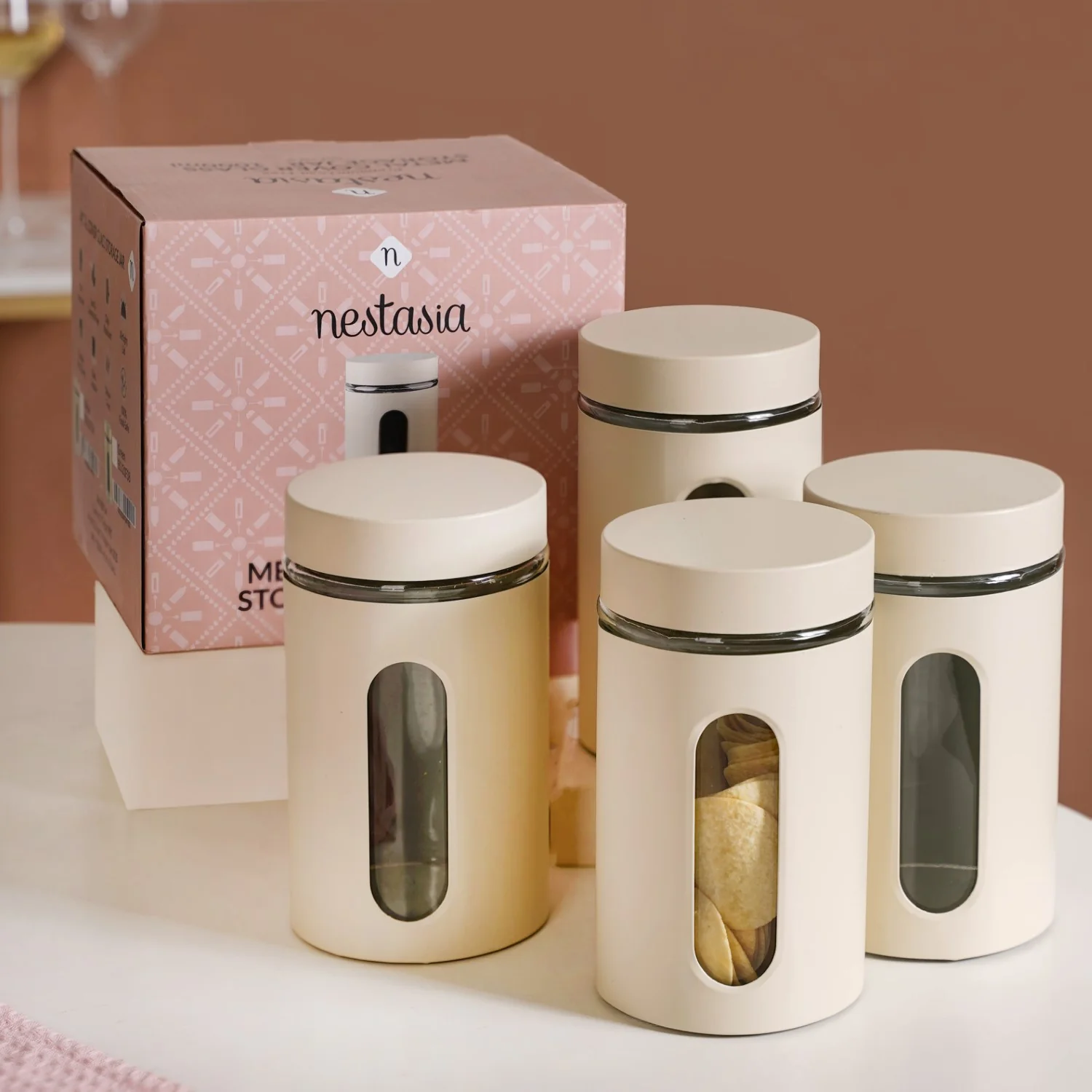 Winnie Set Of 4 Metal Cover Glass Canister With Window 1000ml - Image 8