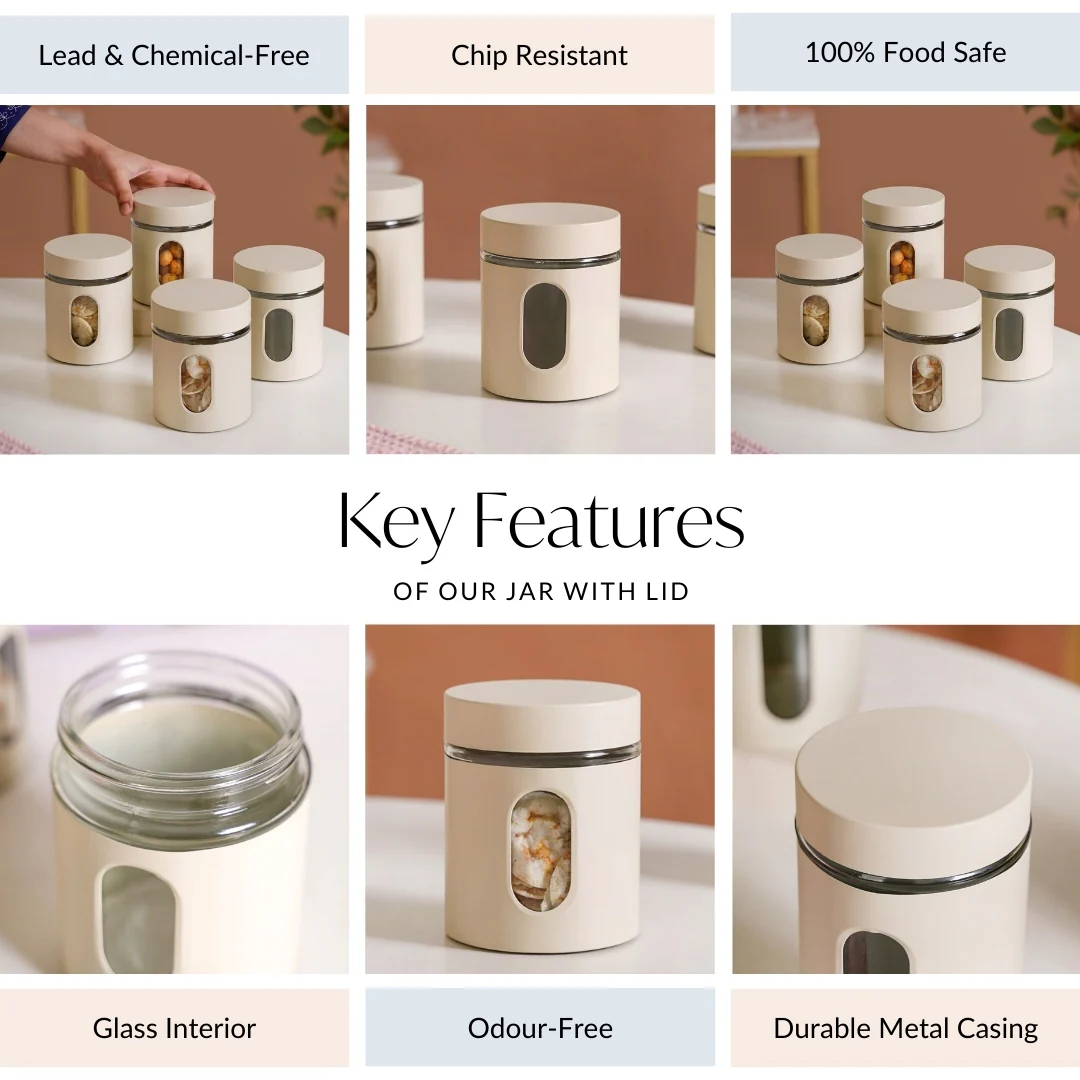 Winnie Smart Seal Metal Glass Kitchen Canisters Set Of 4 750ml - Image 4