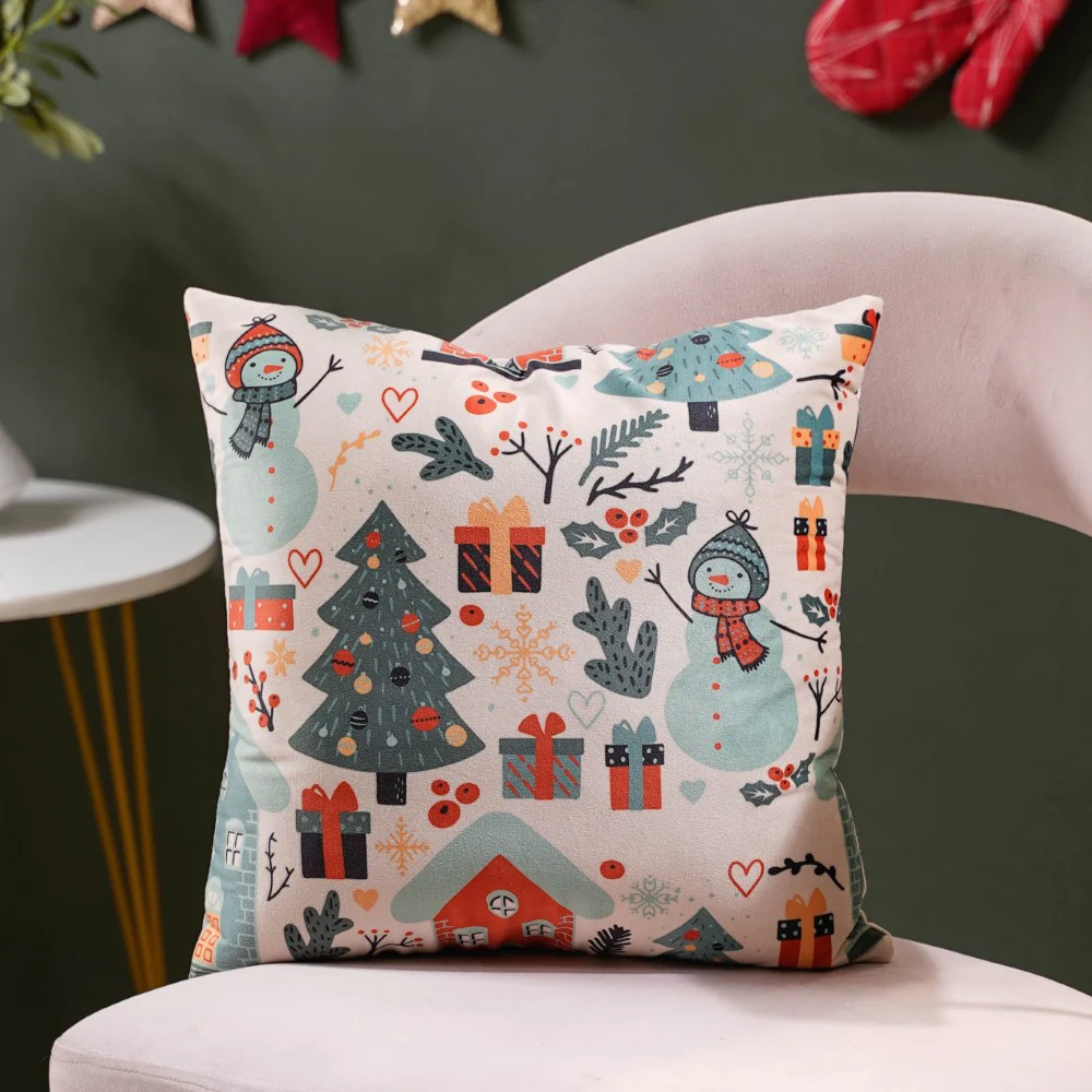 Winter Graphic Velvet Cushion Cover 16 X 16 Inch