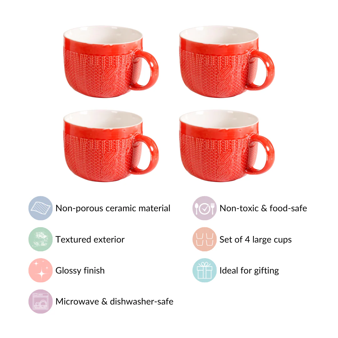 Winter Red Cappuccino Cup Set of 4 Large 490ml - Image 4