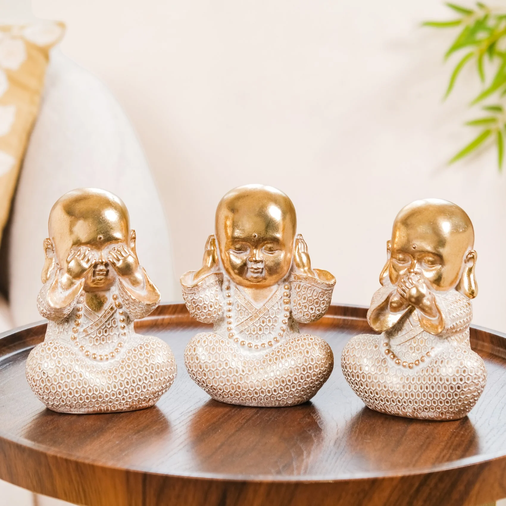 Wise Monk Trio Showpiece For Home Decor Gold