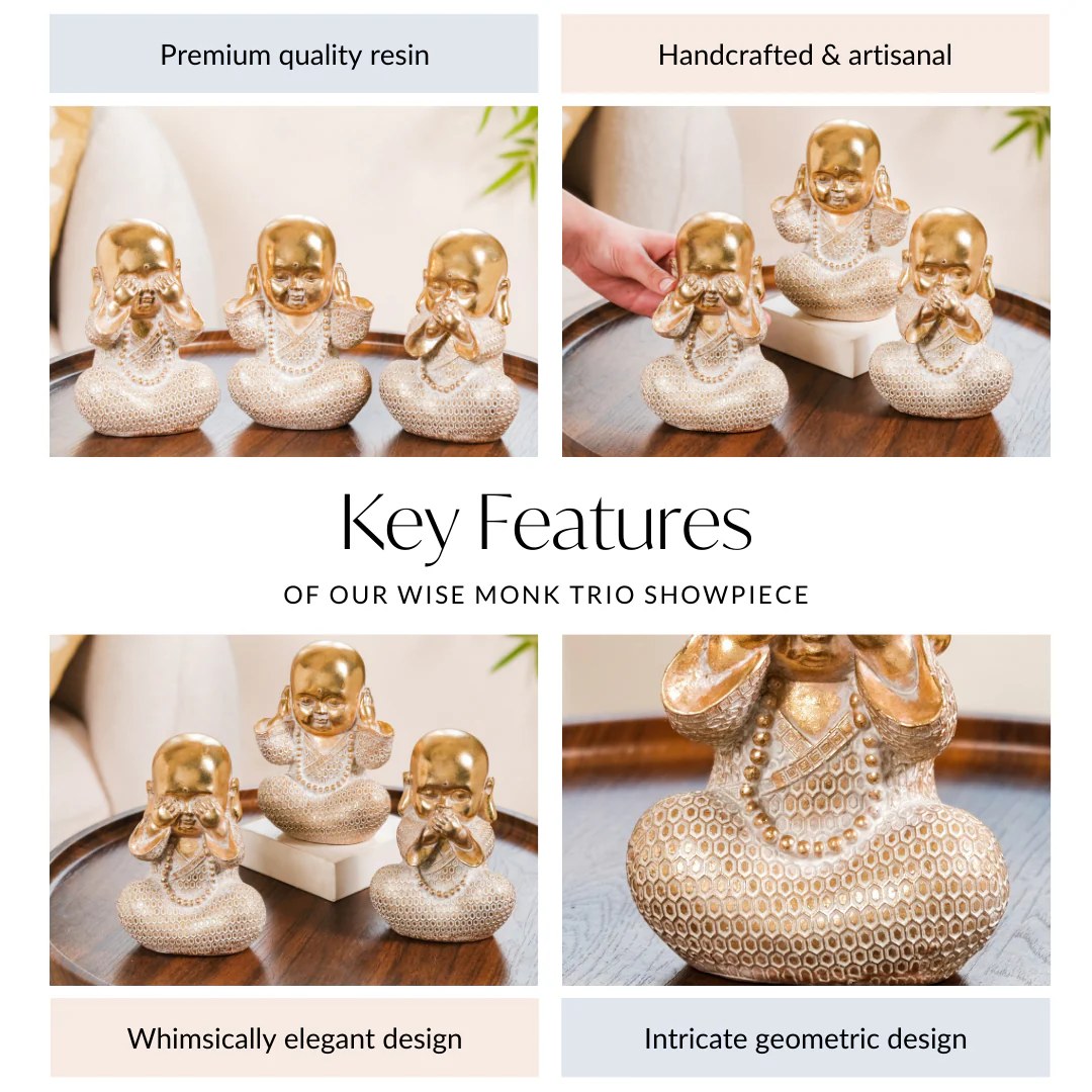 Wise Monk Trio Showpiece For Home Decor Gold - Image 4