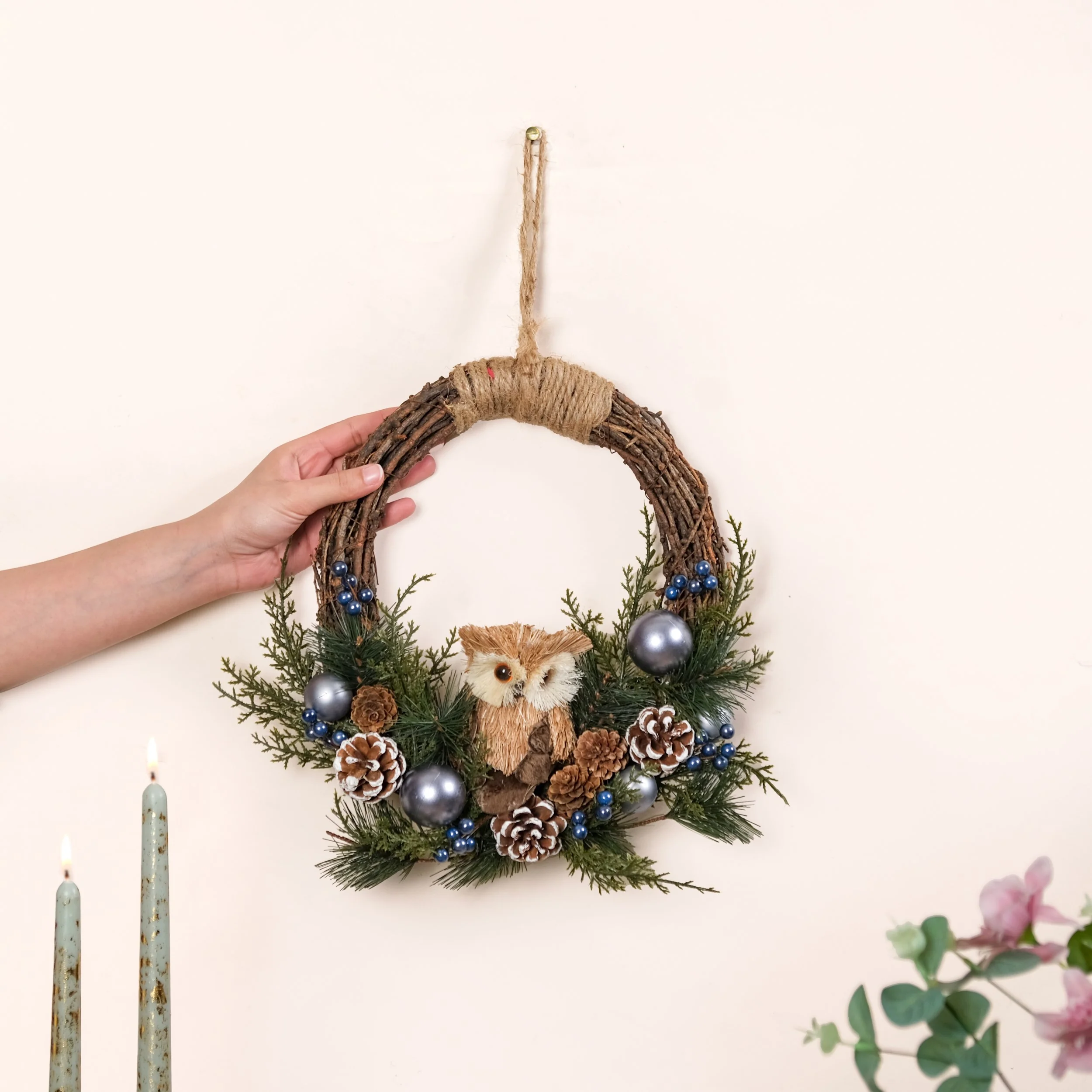 Wise Owl Hallow Sustainable Christmas Wreath For Wall Decor - Image 2