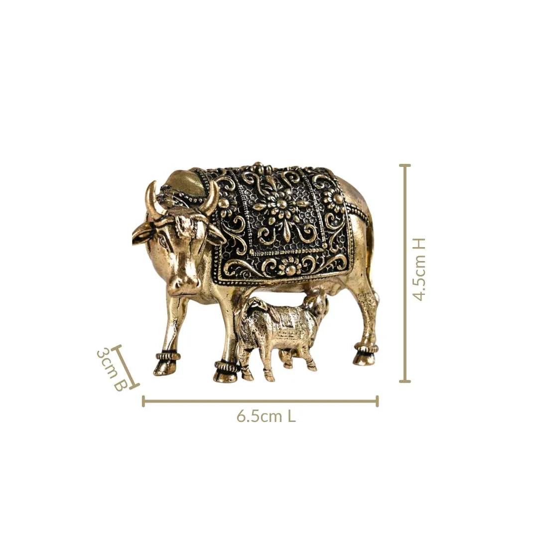 Wish Fulfilling Kamdhenu Cow Calf Idol Pure Brass 4cm In Gift Box - Image 4