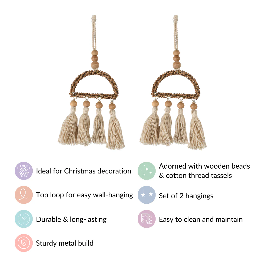 Wooden Beads Sustainable Hanging Ornament Set of 2 - Image 5