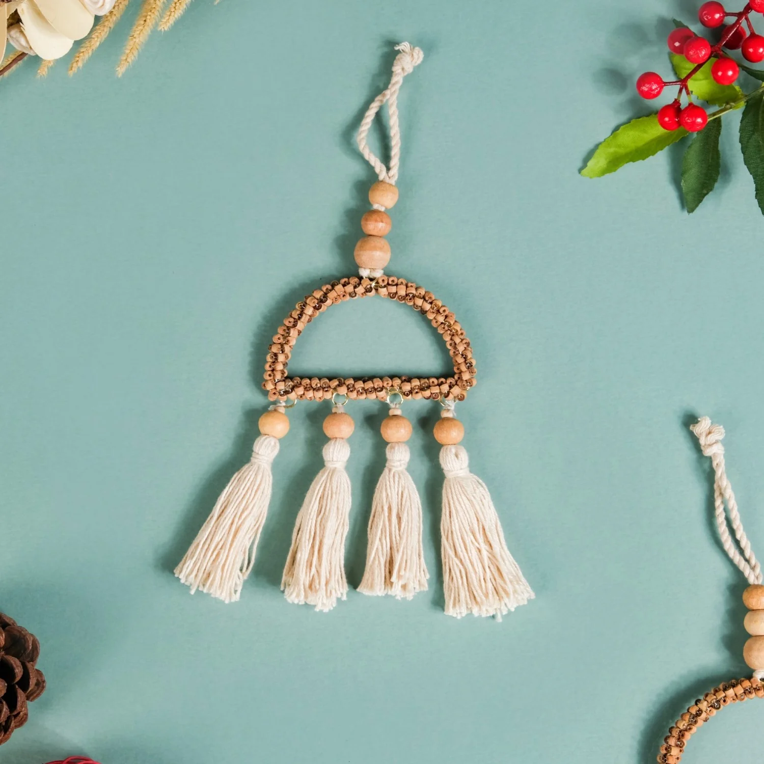 Wooden Beads Sustainable Hanging Ornament Set of 2 - Image 7