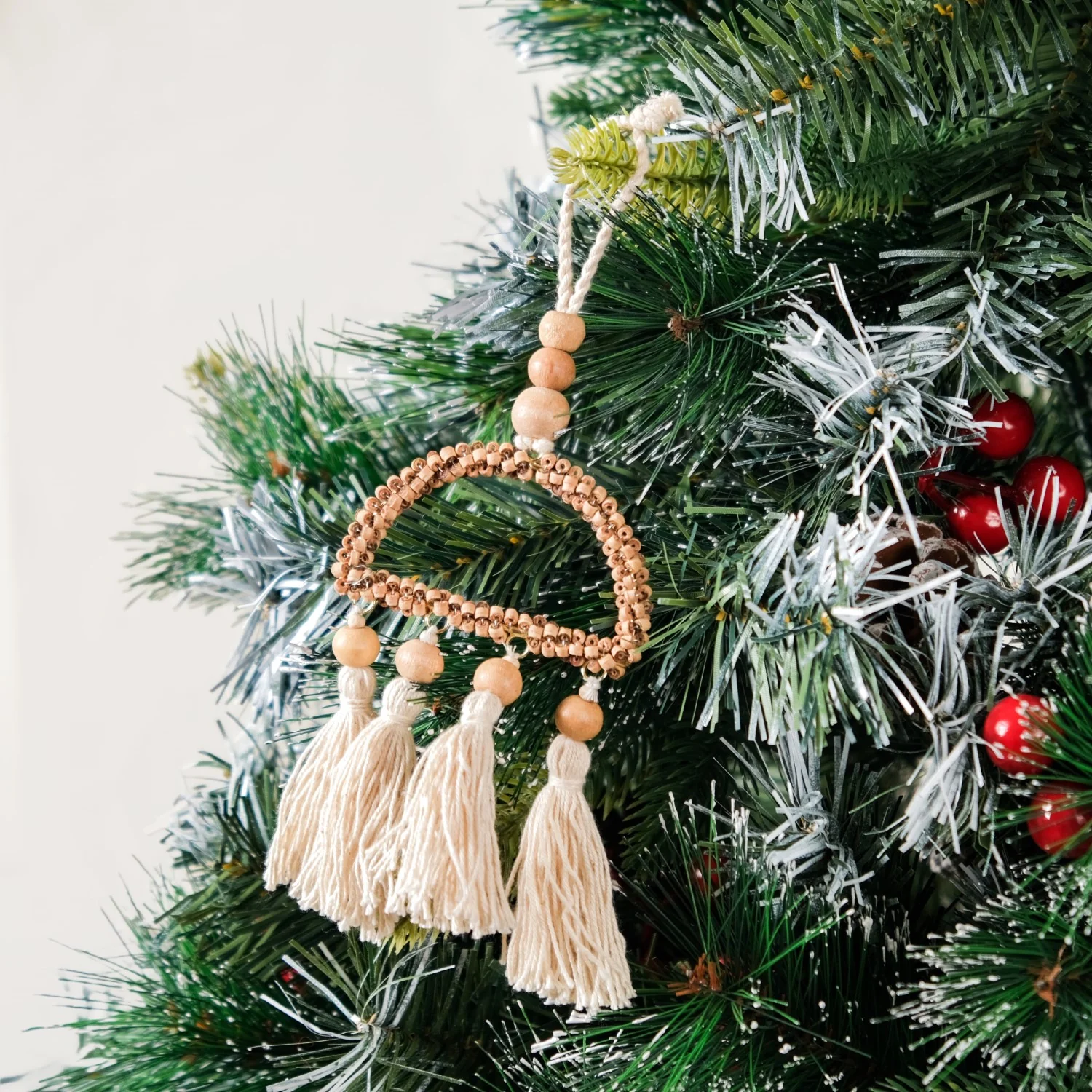 Wooden Beads Sustainable Hanging Ornament Set of 2 - Image 8