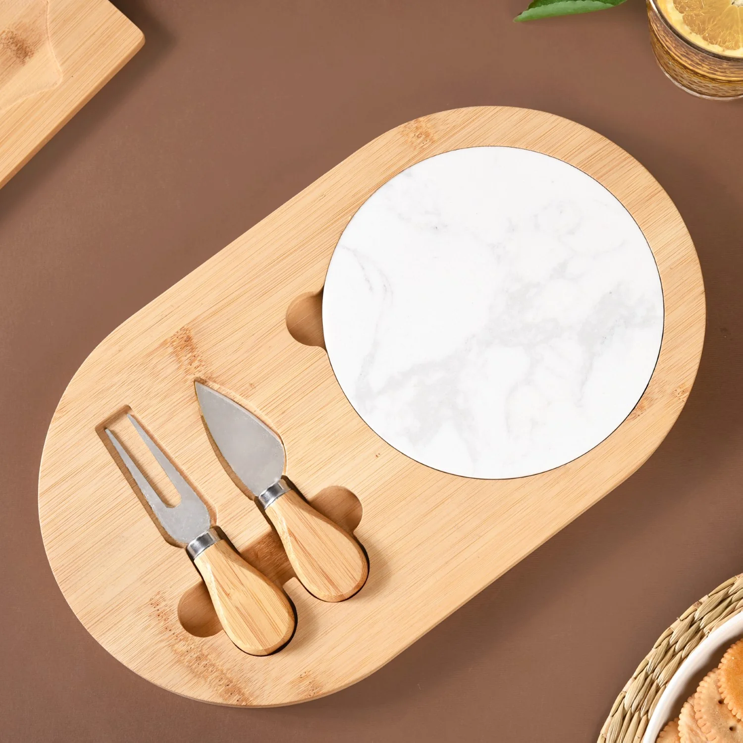 Wooden Cheese Platter Set With Marble Board And Cheese Cutlery - Image 6