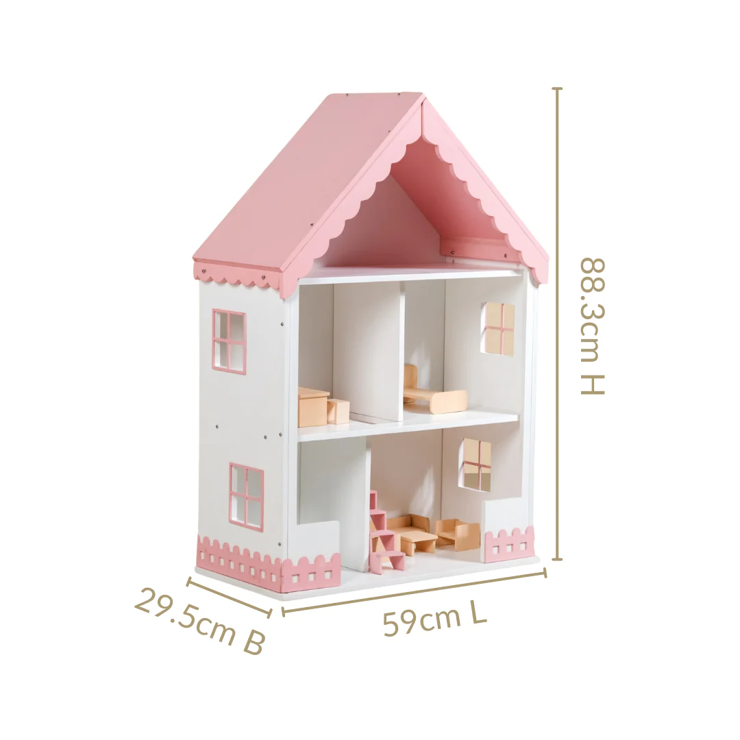 Wooden Dollhouse With Furniture Set Pink - Image 4