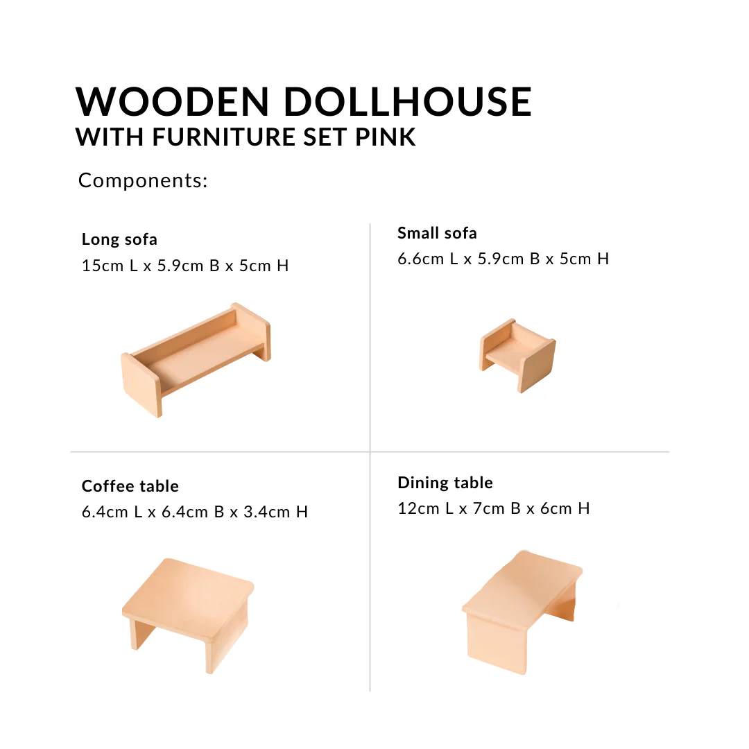 Wooden Dollhouse With Furniture Set Pink - Image 7