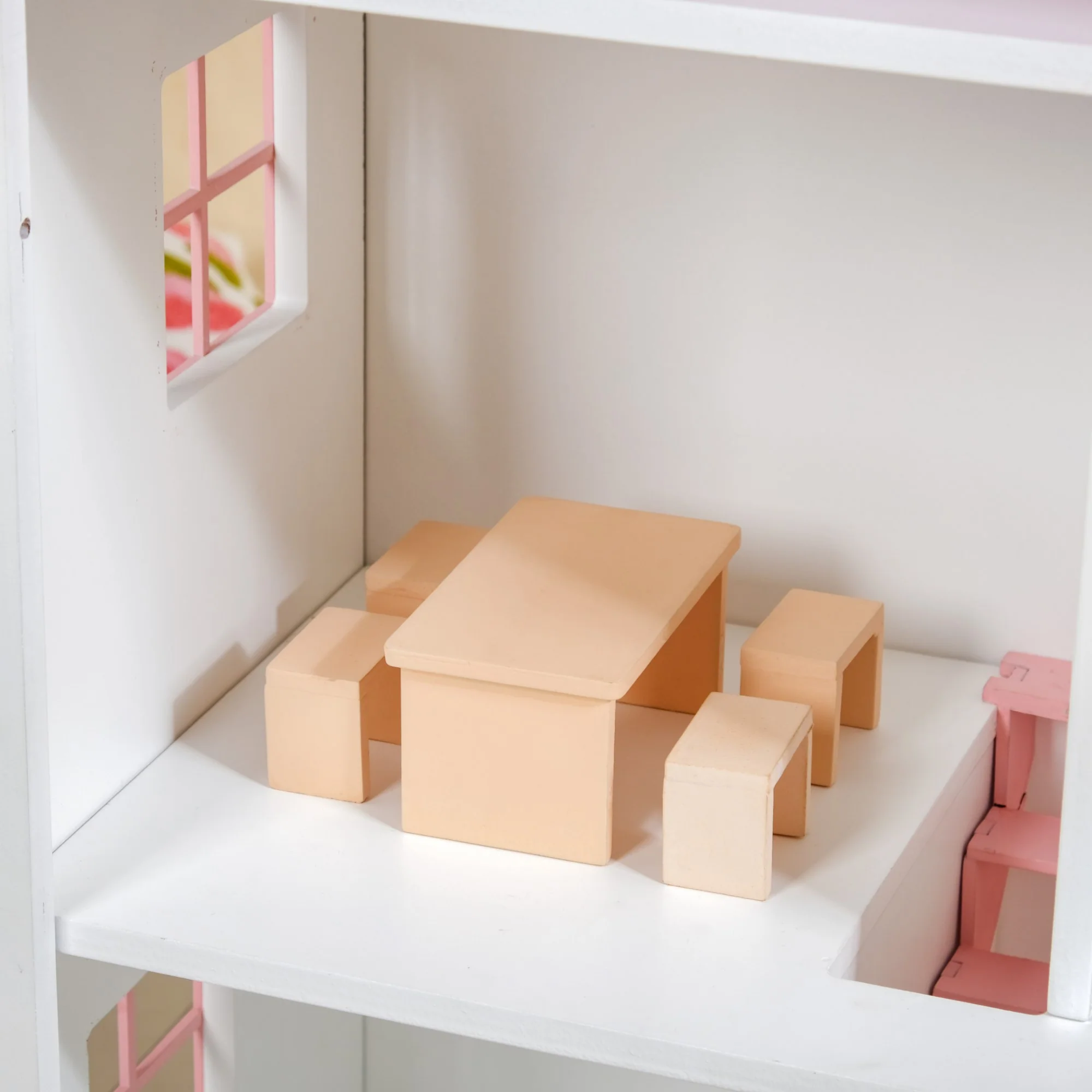 Wooden Dollhouse With Furniture Set Pink - Image 9