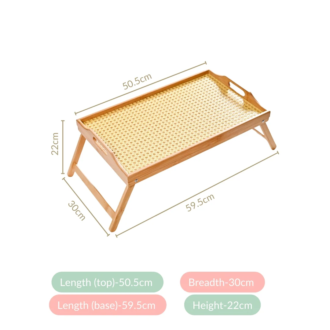 Wooden Folding Table With Rattan Weaving - Image 5