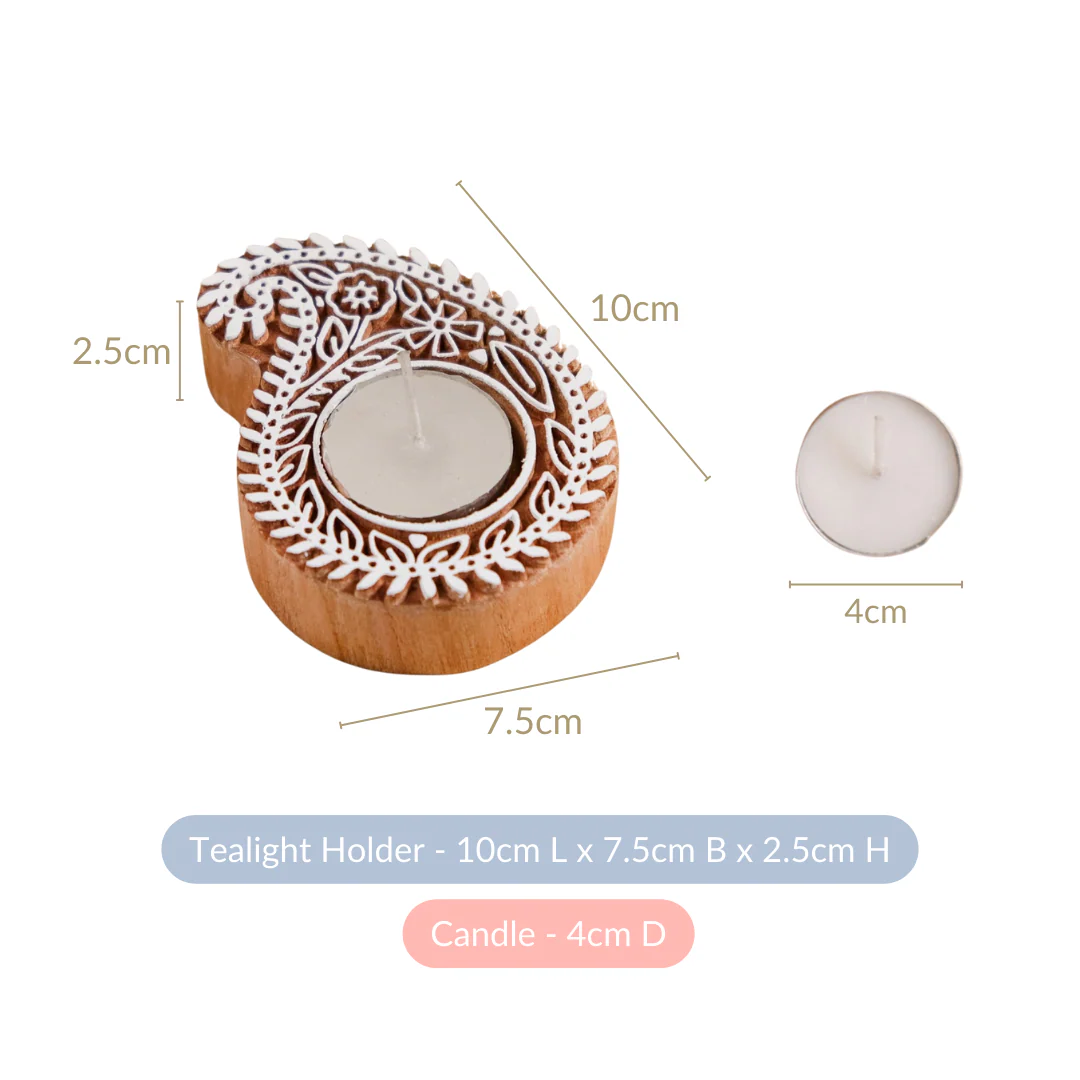 Wooden Paisley Block Candle Holder Set Of 2 - Image 6