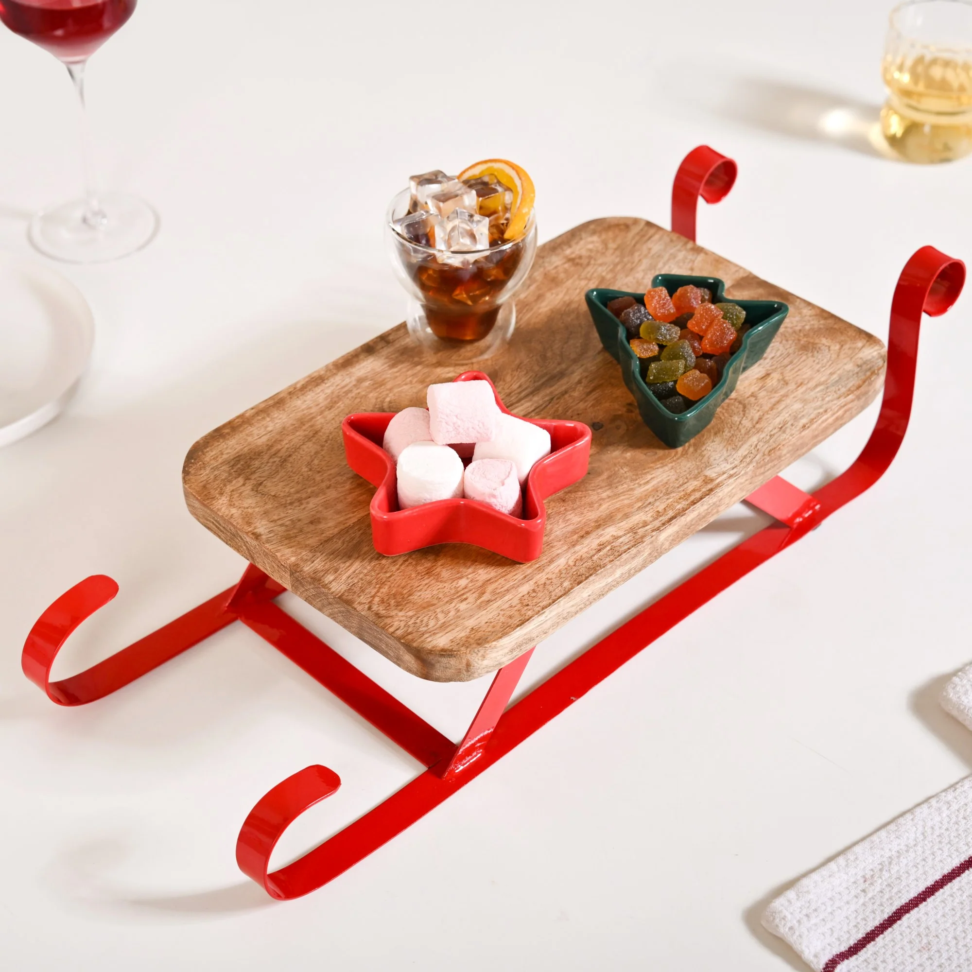 Wooden Sleigh Table Riser Serving Platter - Image 11