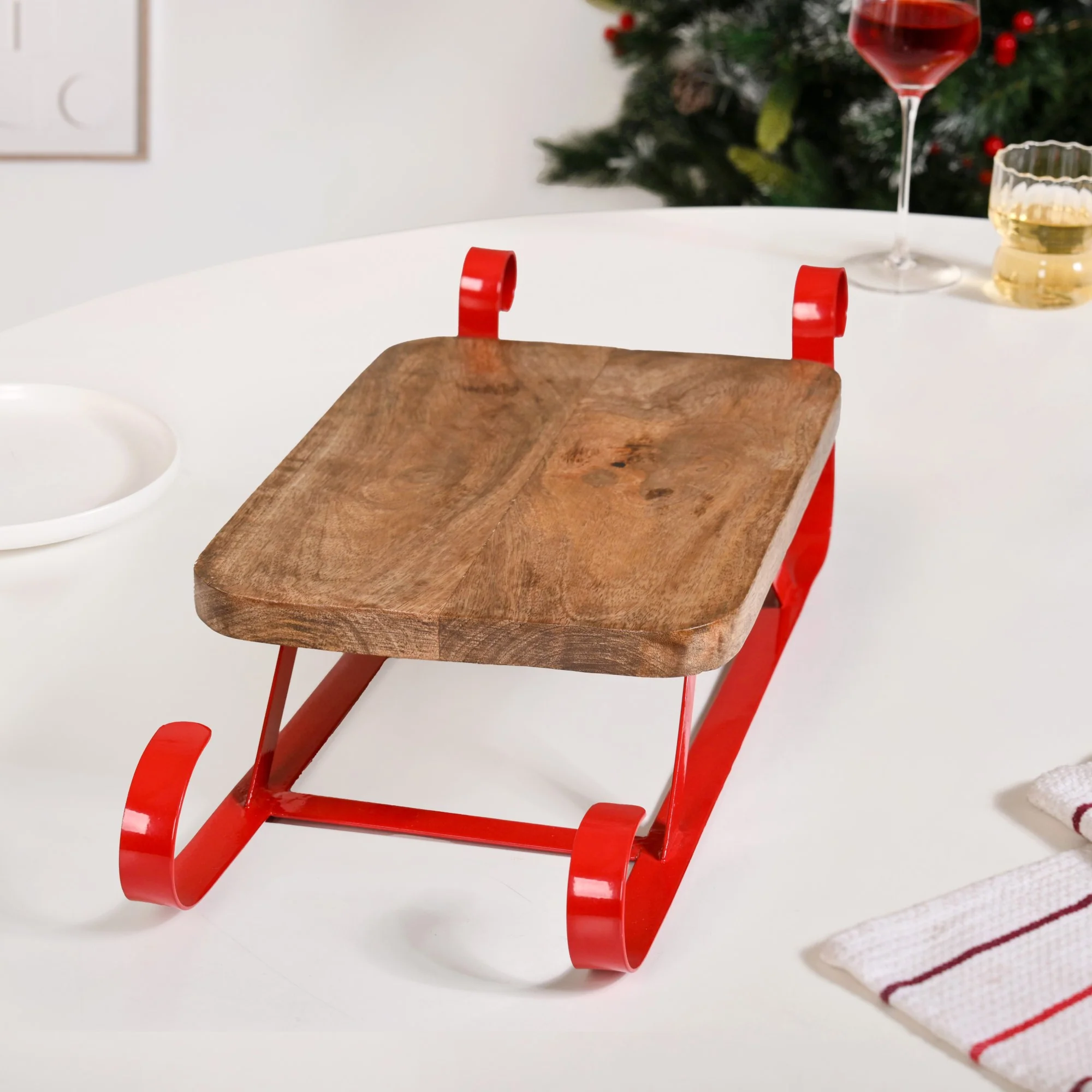 Wooden Sleigh Table Riser Serving Platter - Image 13