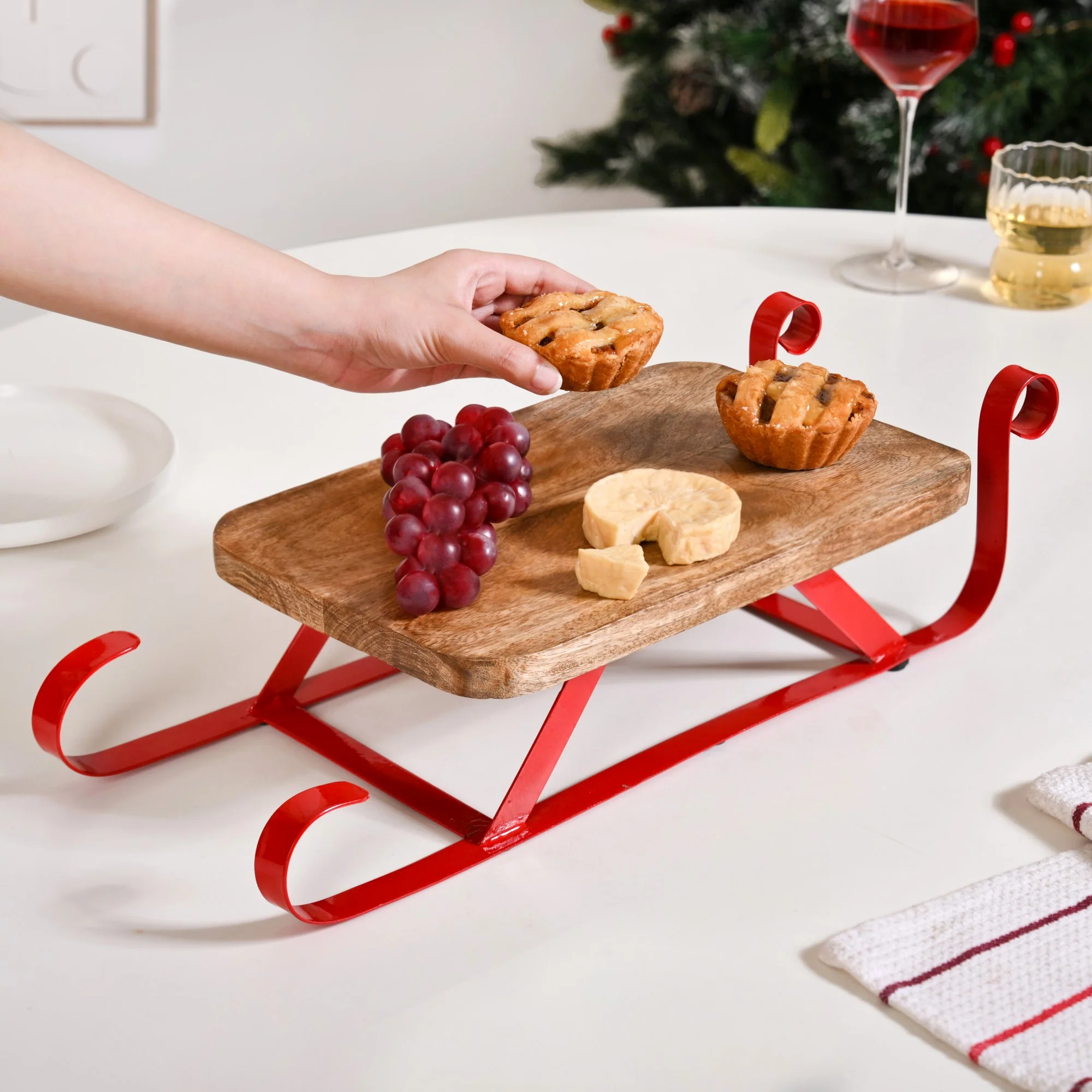 Wooden Sleigh Table Riser Serving Platter - Image 3