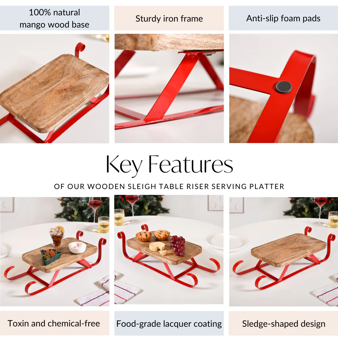 Wooden Sleigh Table Riser Serving Platter - Image 5