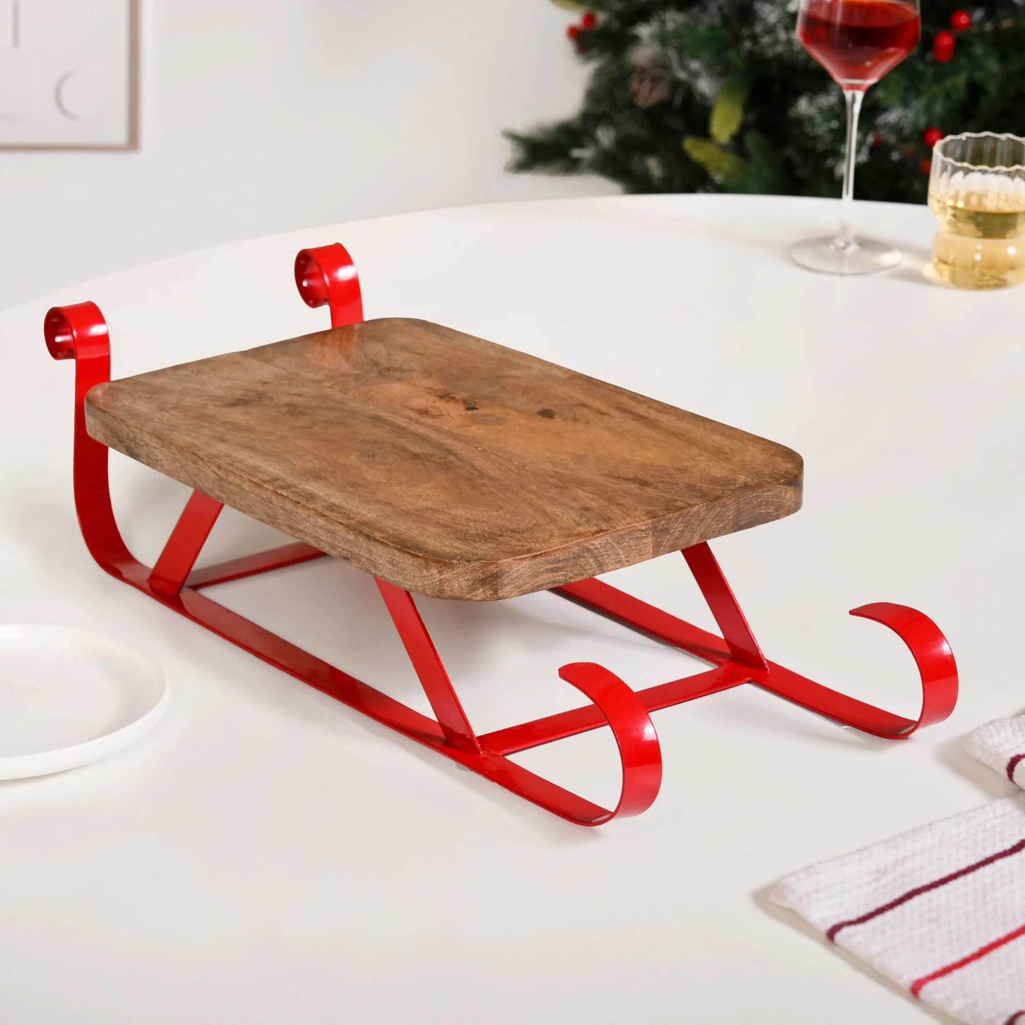 Wooden Sleigh Table Riser Serving Platter - Image 6