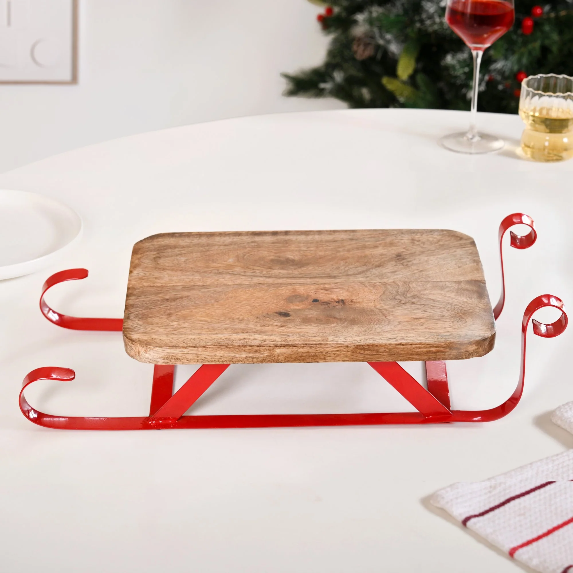 Wooden Sleigh Table Riser Serving Platter - Image 7