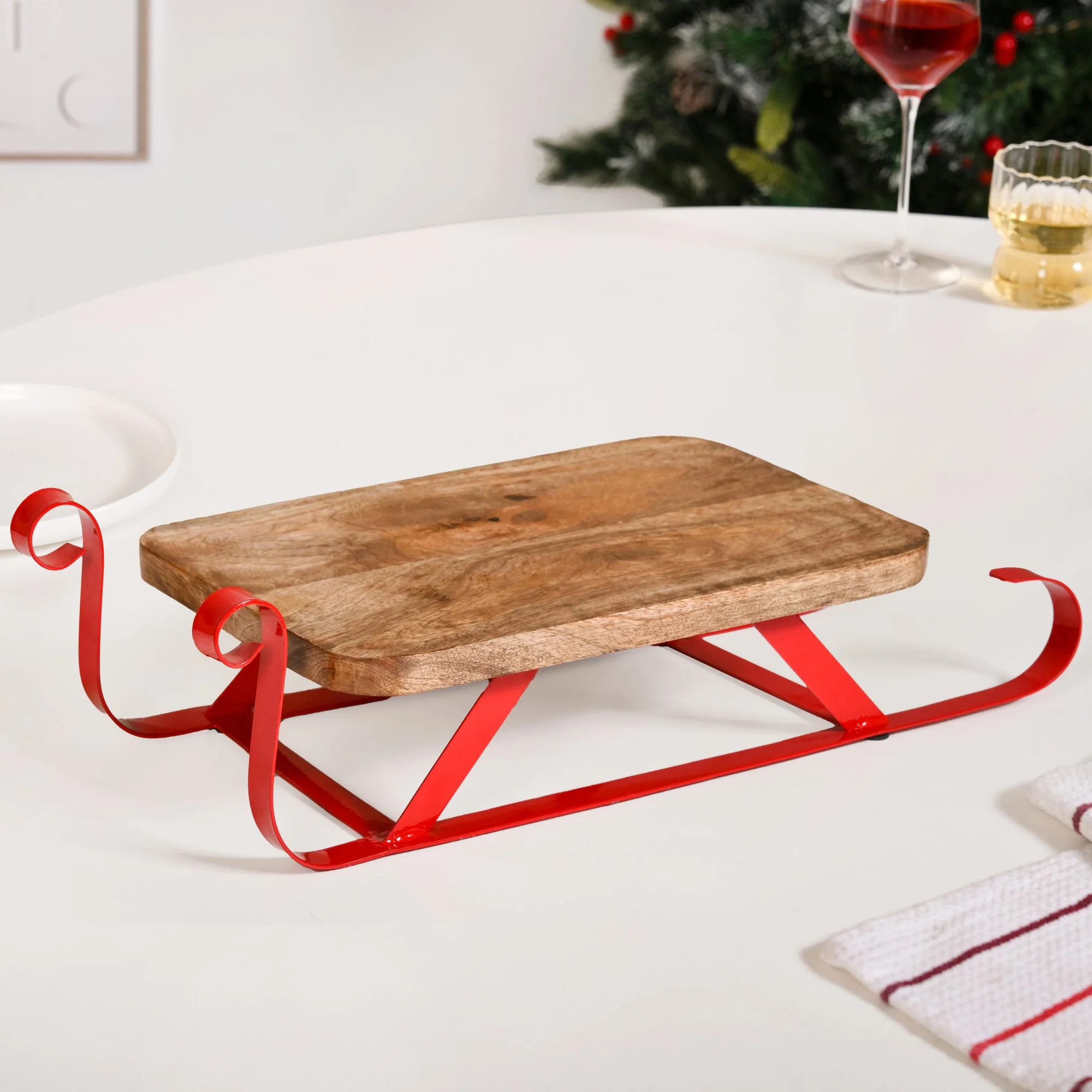 Wooden Sleigh Table Riser Serving Platter - Image 8