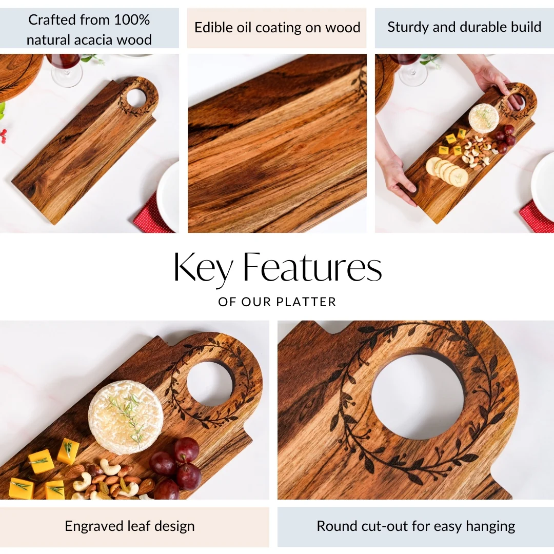 Wreath Ring Acacia Wood Platter 44x15cm - Image 5