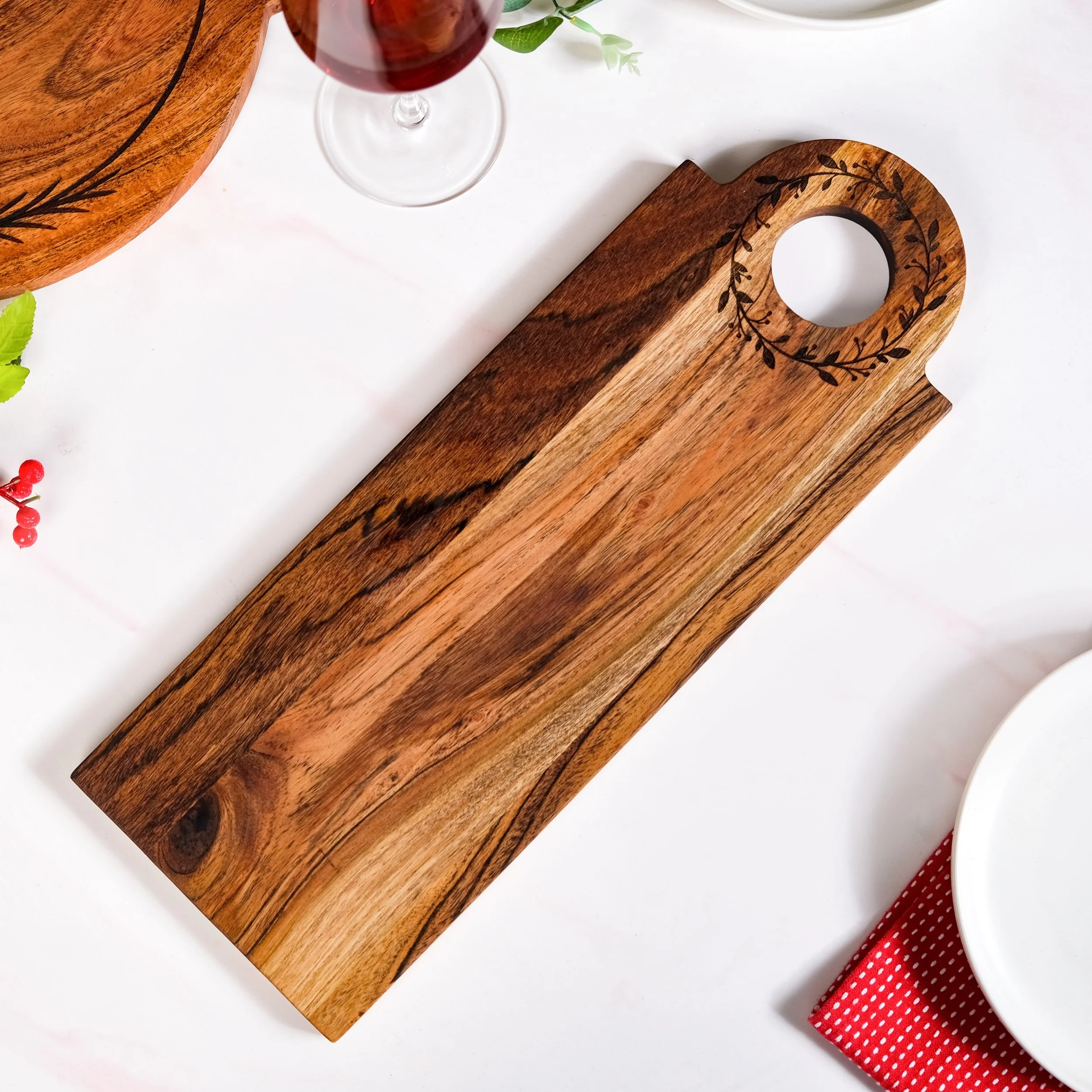 Wreath Ring Acacia Wood Platter 44x15cm - Image 7