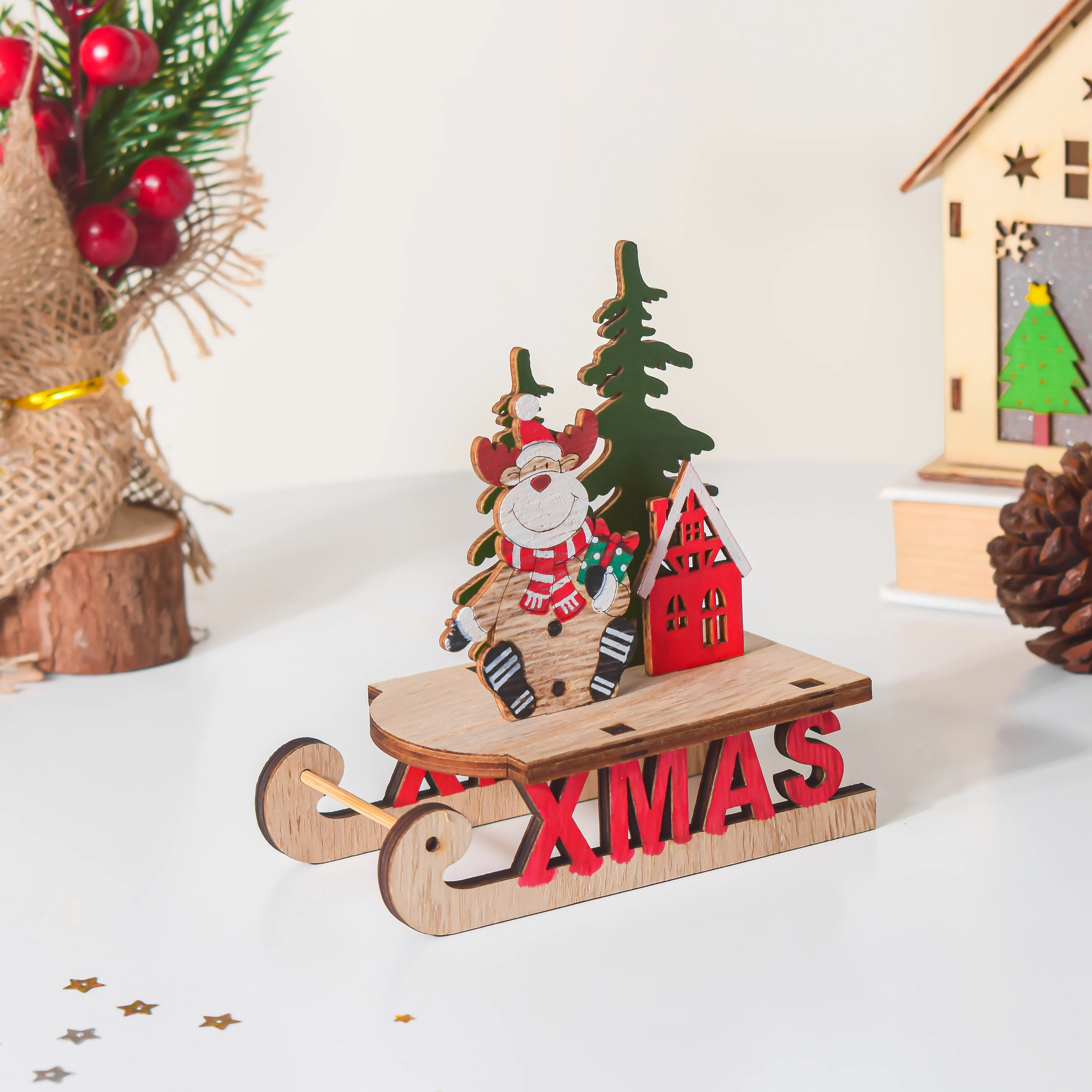 Xmas DIY Wooden Reindeer Sleigh Decor - Image 4