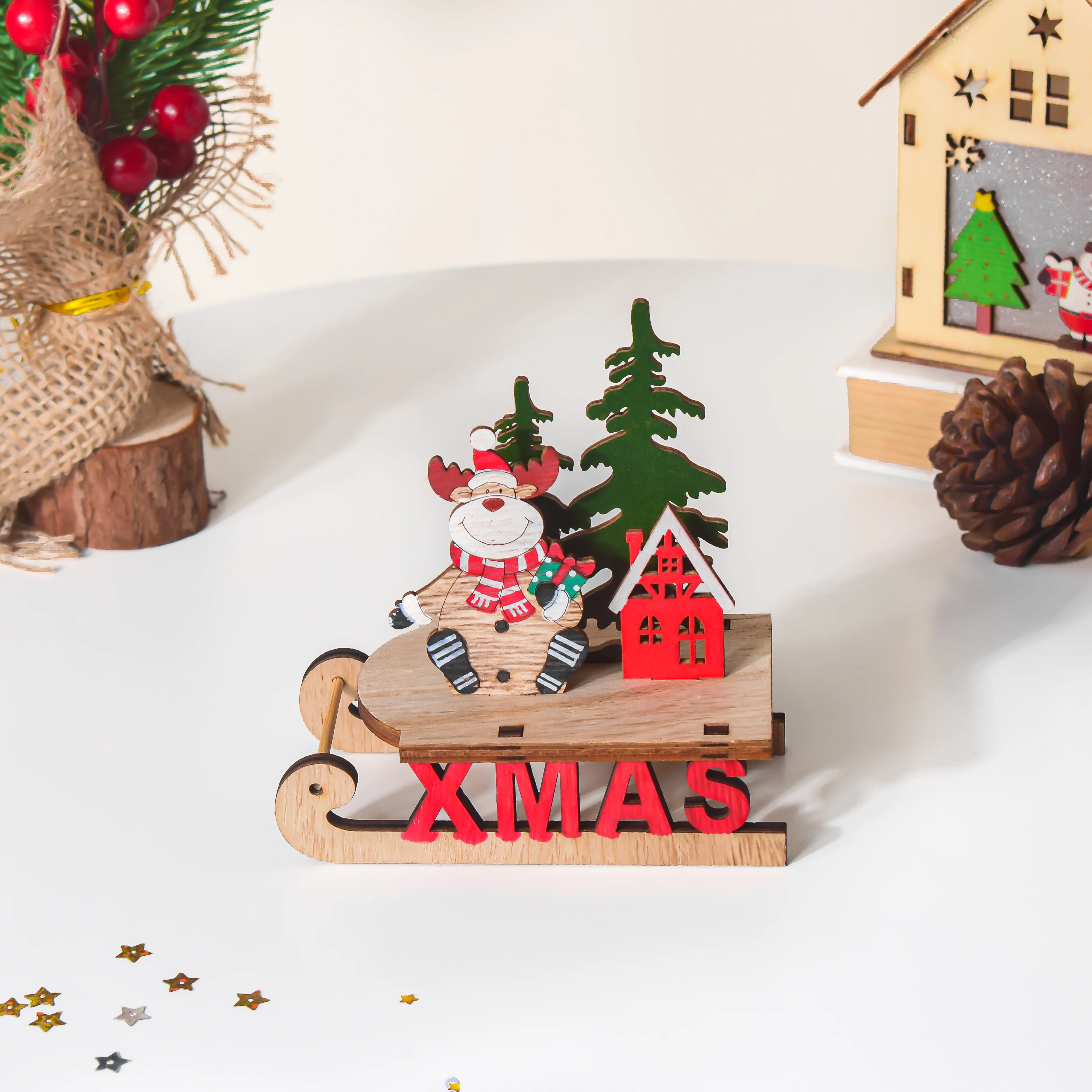 Xmas DIY Wooden Reindeer Sleigh Decor - Image 8