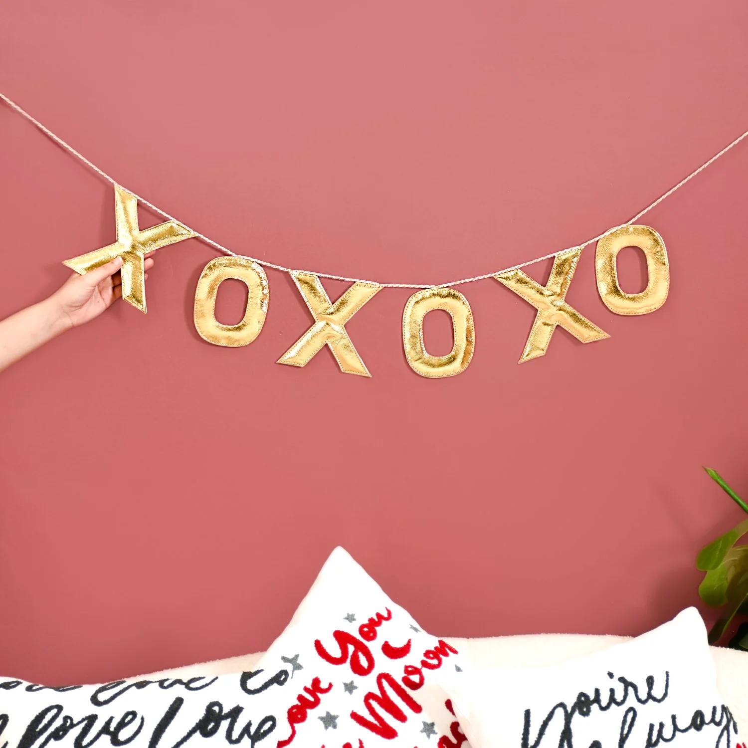 XOXO Gold Faux Leather Bunting For Wall Decoration 78 Inch - Image 4