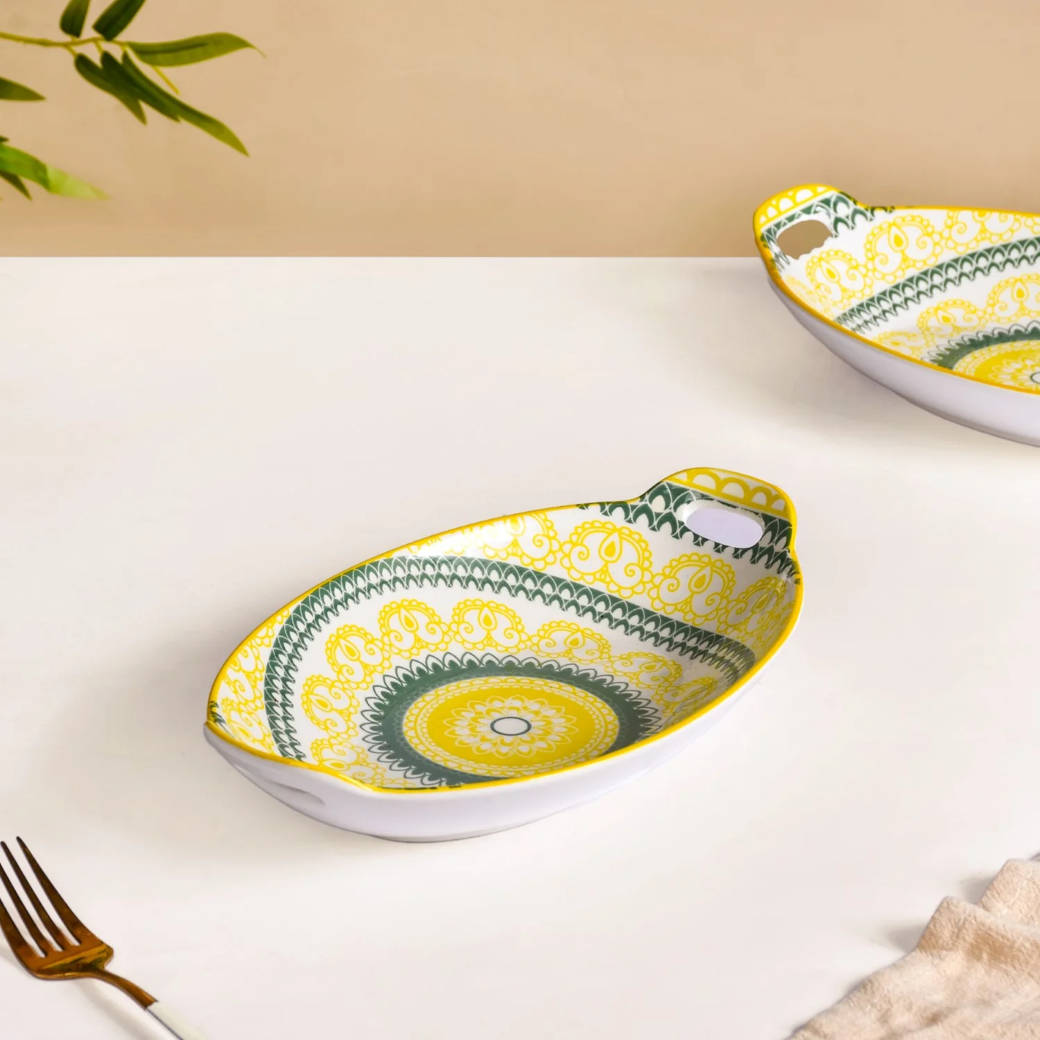 Yellow And Green Mandala Ceramic Platter Set Of 2 - Image 8