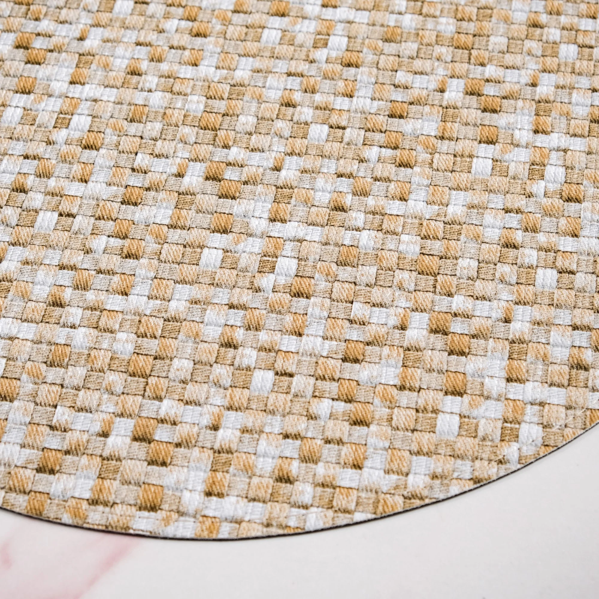 Yellow And White Intrecciato Weave Round Table Mat Set Of 6 - Image 3