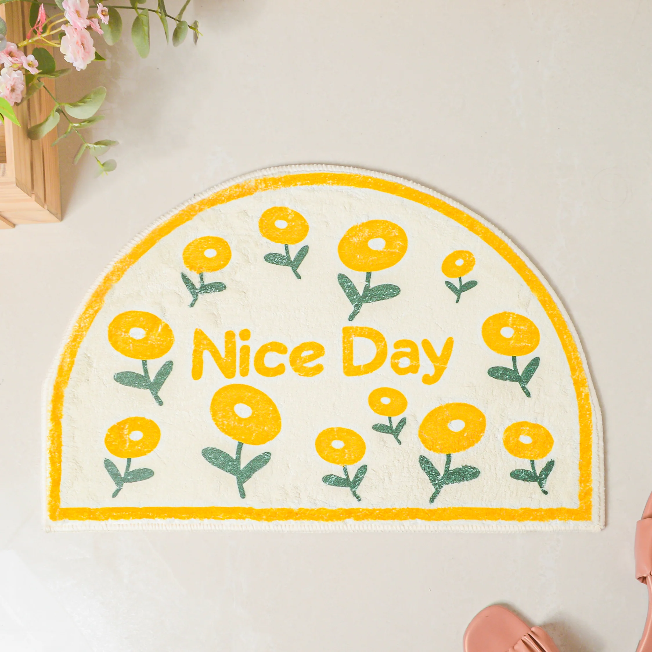 Yellow Flowers Semicircle Rug - Image 3