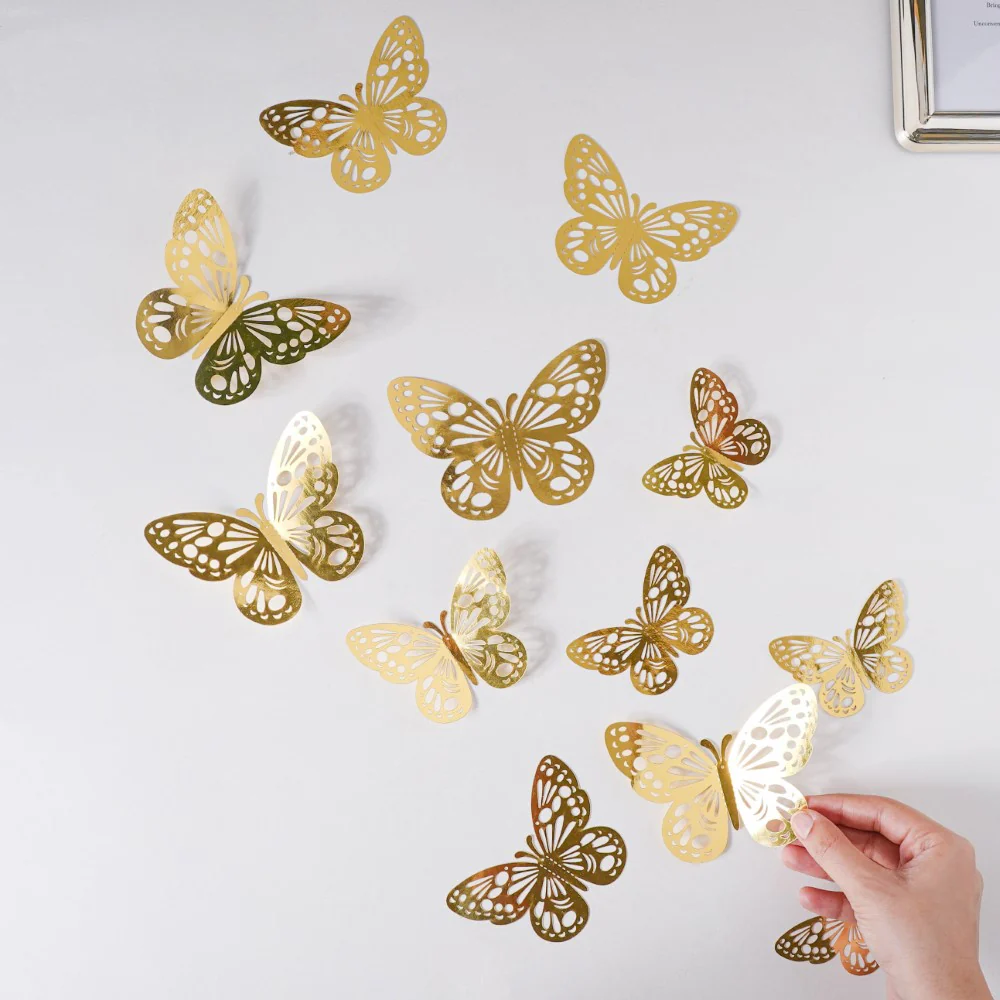 Yellow Gold Butterfly 3D Wall Stickers Set Of 12 - Image 2