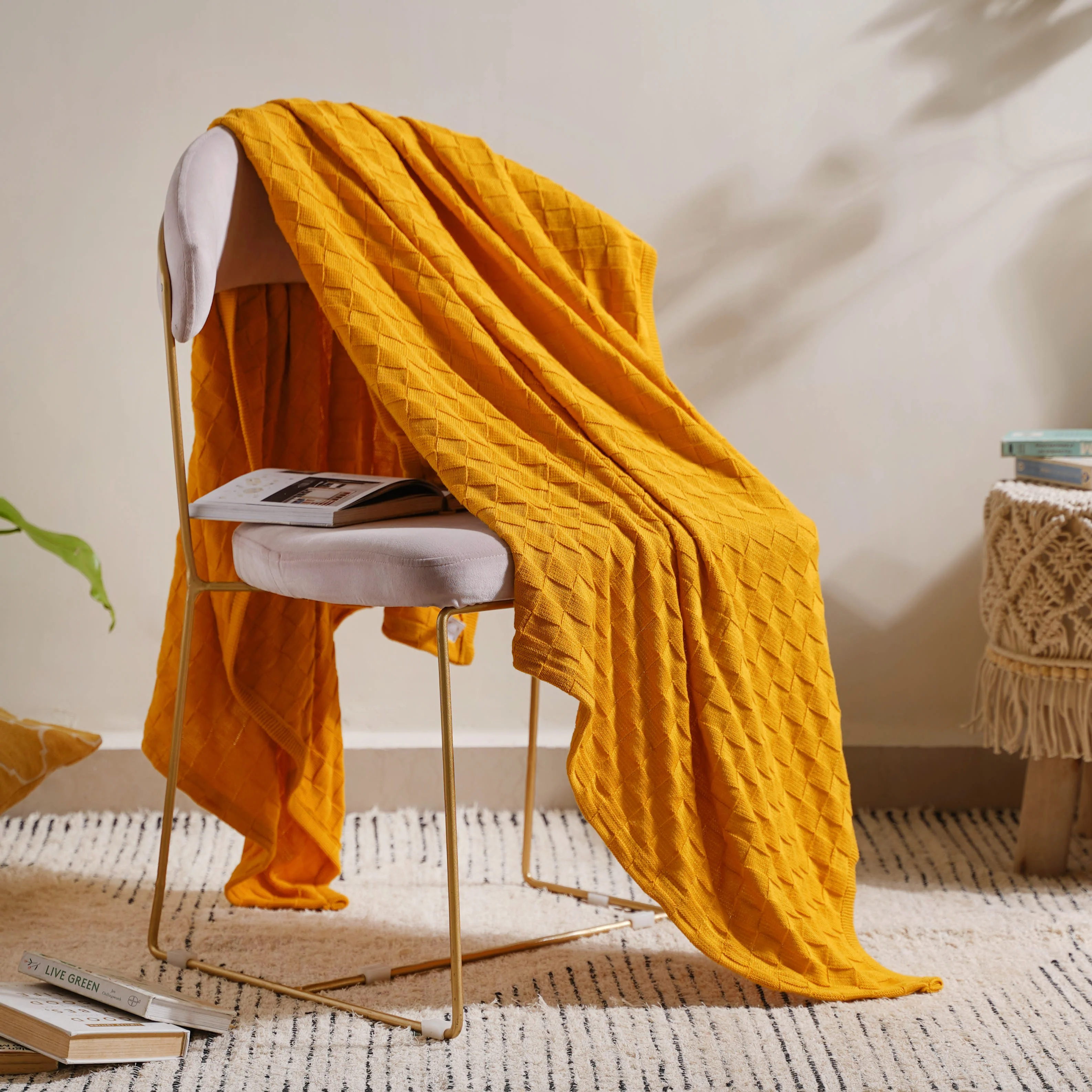 Yellow Knitted Throw - Image 5