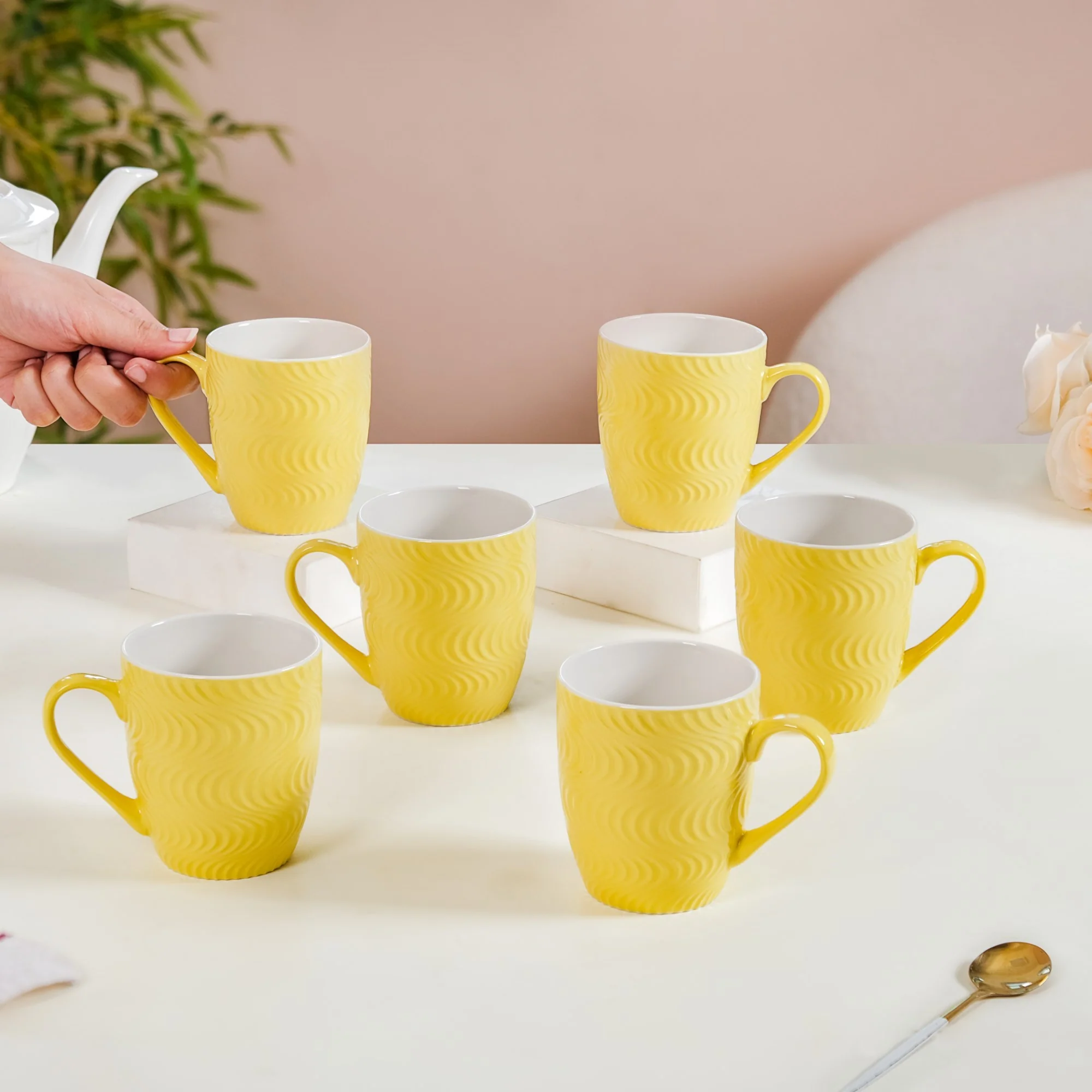 Yellow Swirl Cup for Tea Set of 6 230ml - Image 2