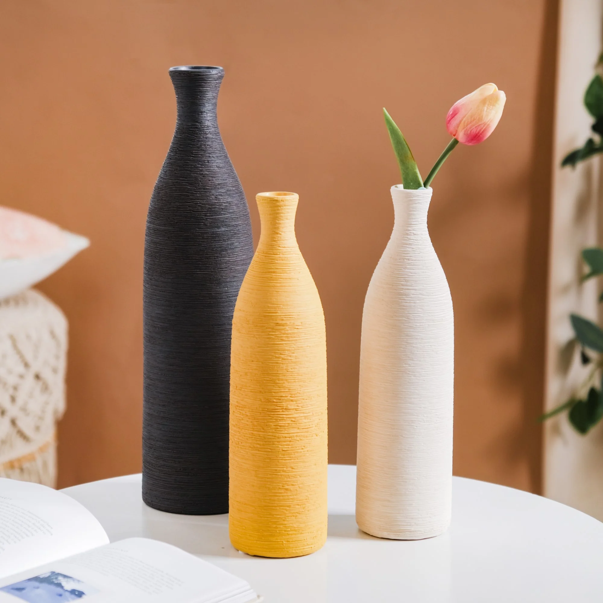 Yellow Textured Ceramic Vase - Image 12