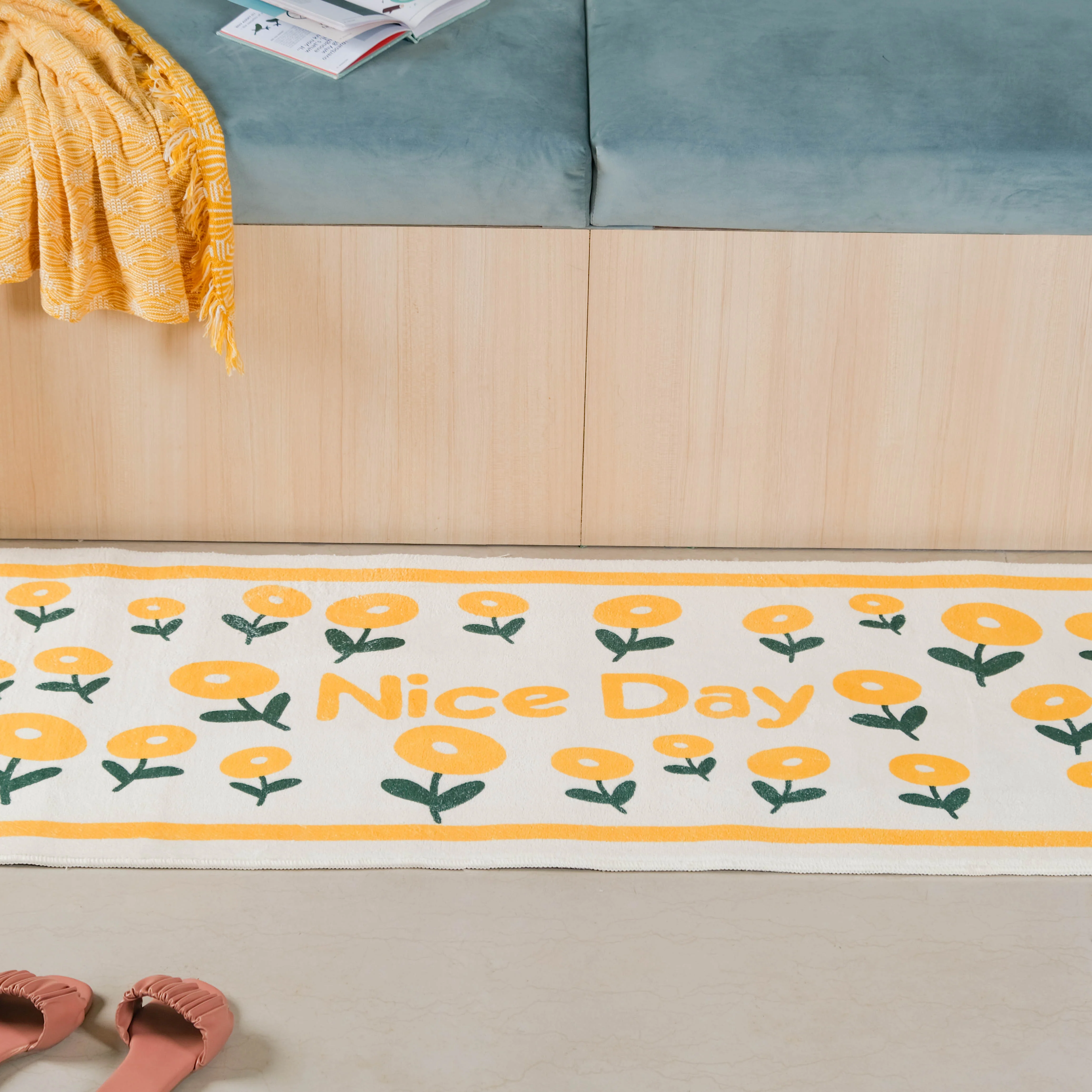 Yellow White Runner Rug Small - Image 2