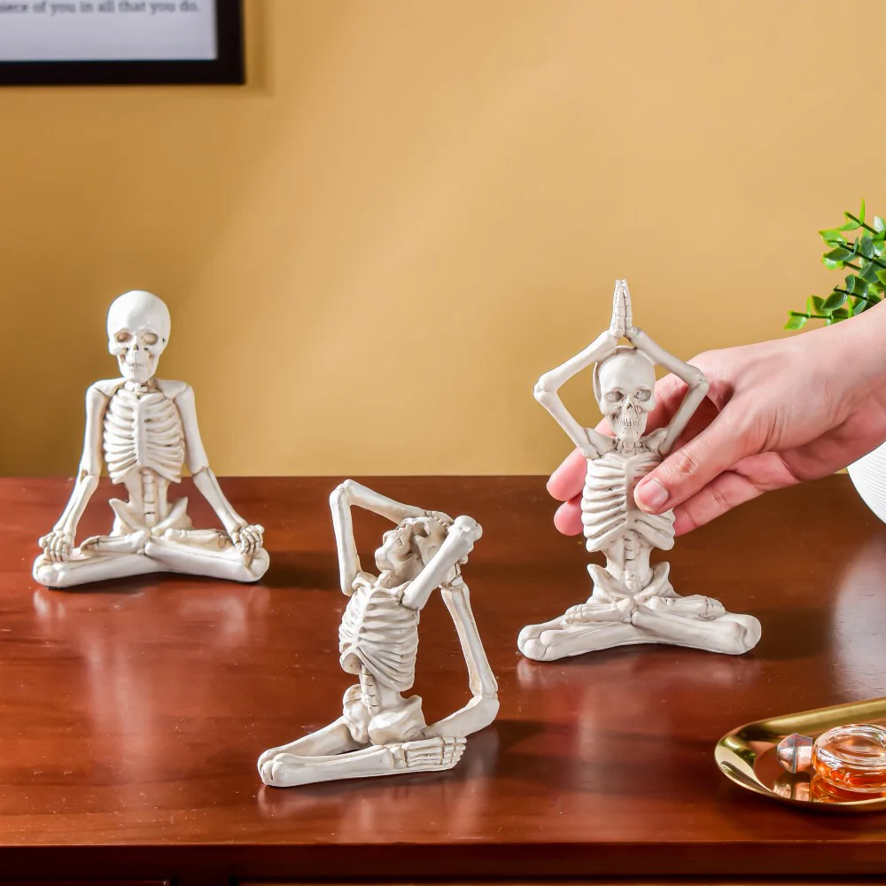 Yoga Skeleton Showpiece White Set Of 3 - Image 3
