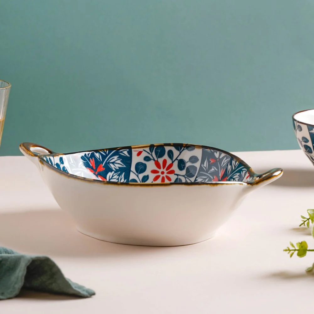 Yugana Floral Patterned Serving Bowl With Handles 9 Inch 500 ml - Image 7