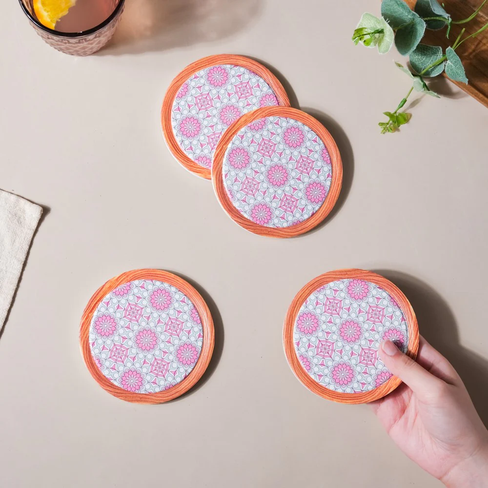 Zellij Floral Art Ceramic Coaster Purple Set of 4 - Image 2