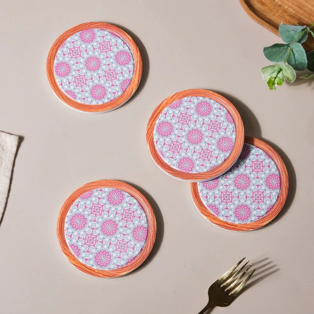 Zellij Floral Art Ceramic Coaster Purple Set of 4 - Image 5