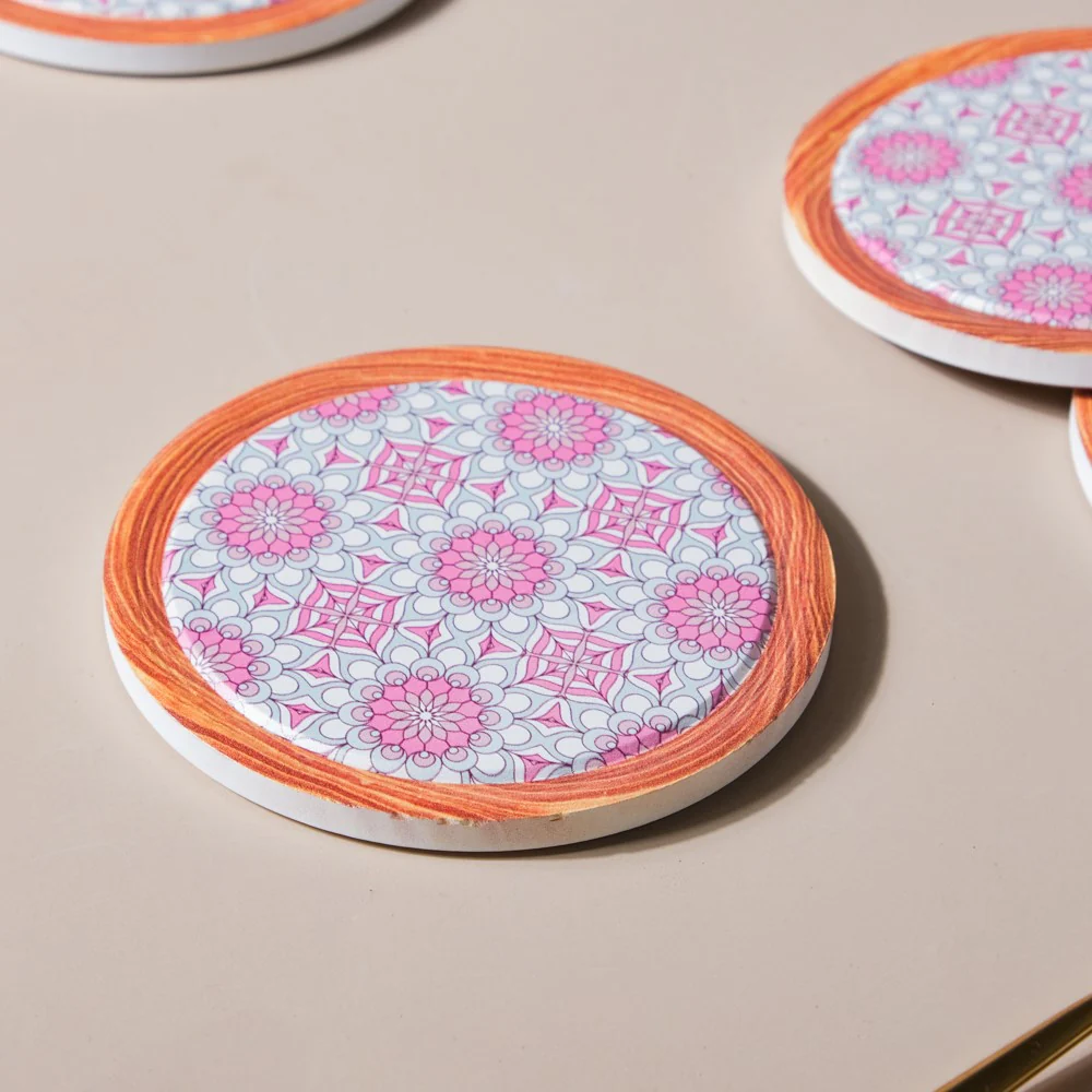 Zellij Floral Art Ceramic Coaster Purple Set of 4 - Image 6